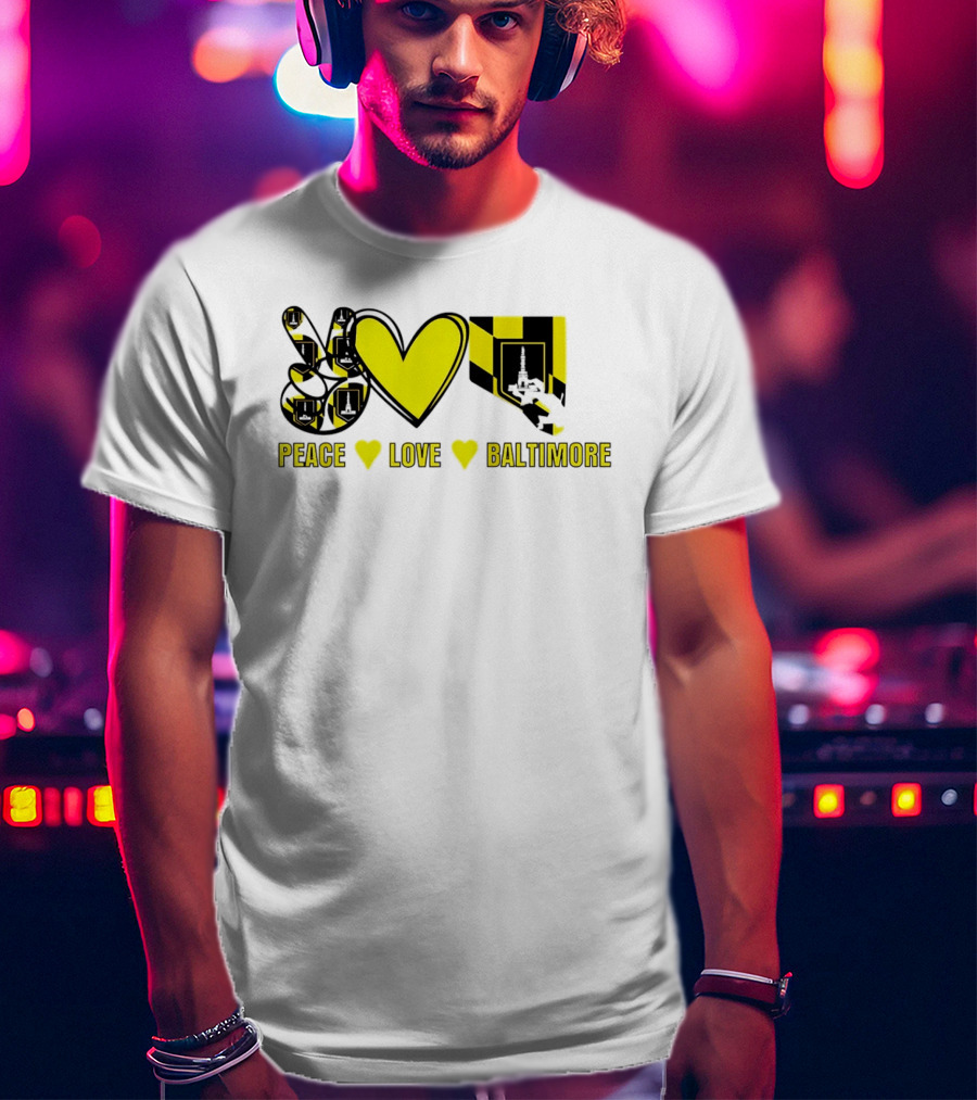 Peace Love Baltimore Maryland Flag Charm City T-Shirt