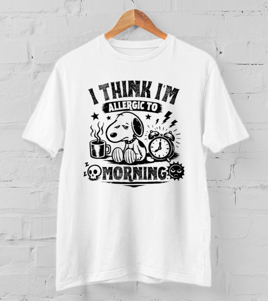 I Think I'm Allergic To Morning Snoopy Coffee Alarm Stars Lightning T-Shirt