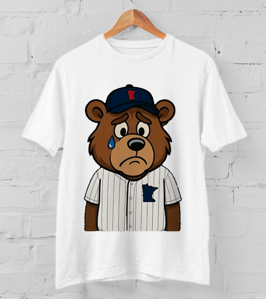 Sad Minnesota Bear With Baseball Jersey And Cap T-Shirt