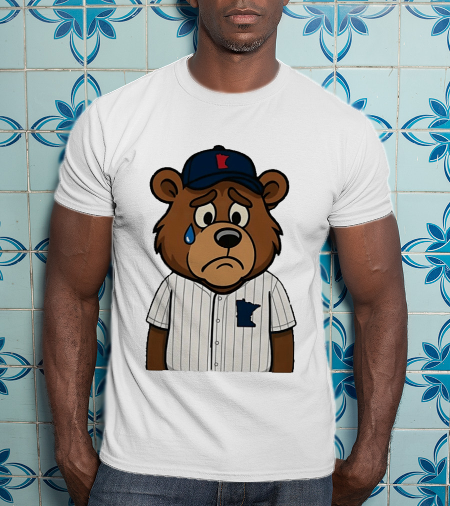 Sad Minnesota Bear With Baseball Jersey And Cap T-Shirt