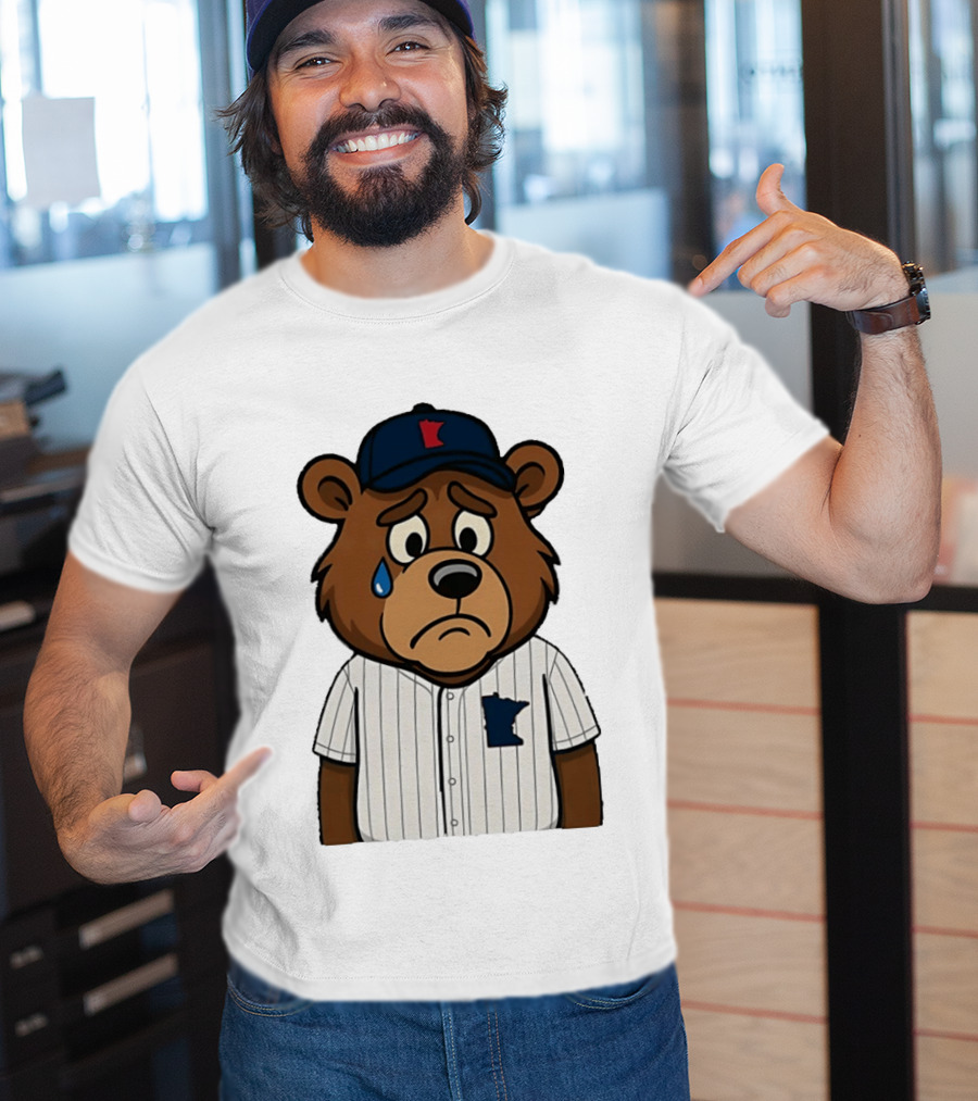 Sad Minnesota Bear With Baseball Jersey And Cap T-Shirt