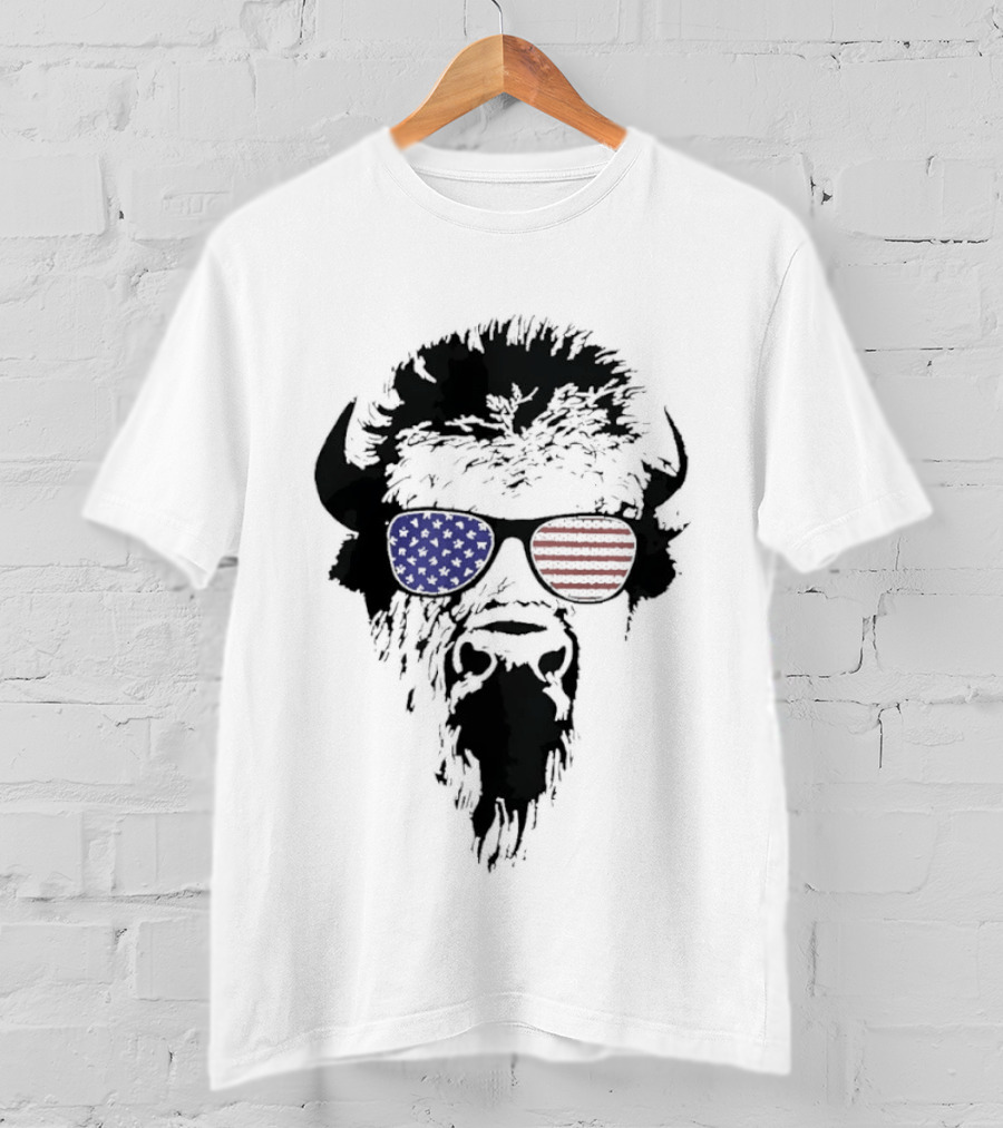 American Buffalo Patriotic Sunglasses Flag T-Shirt