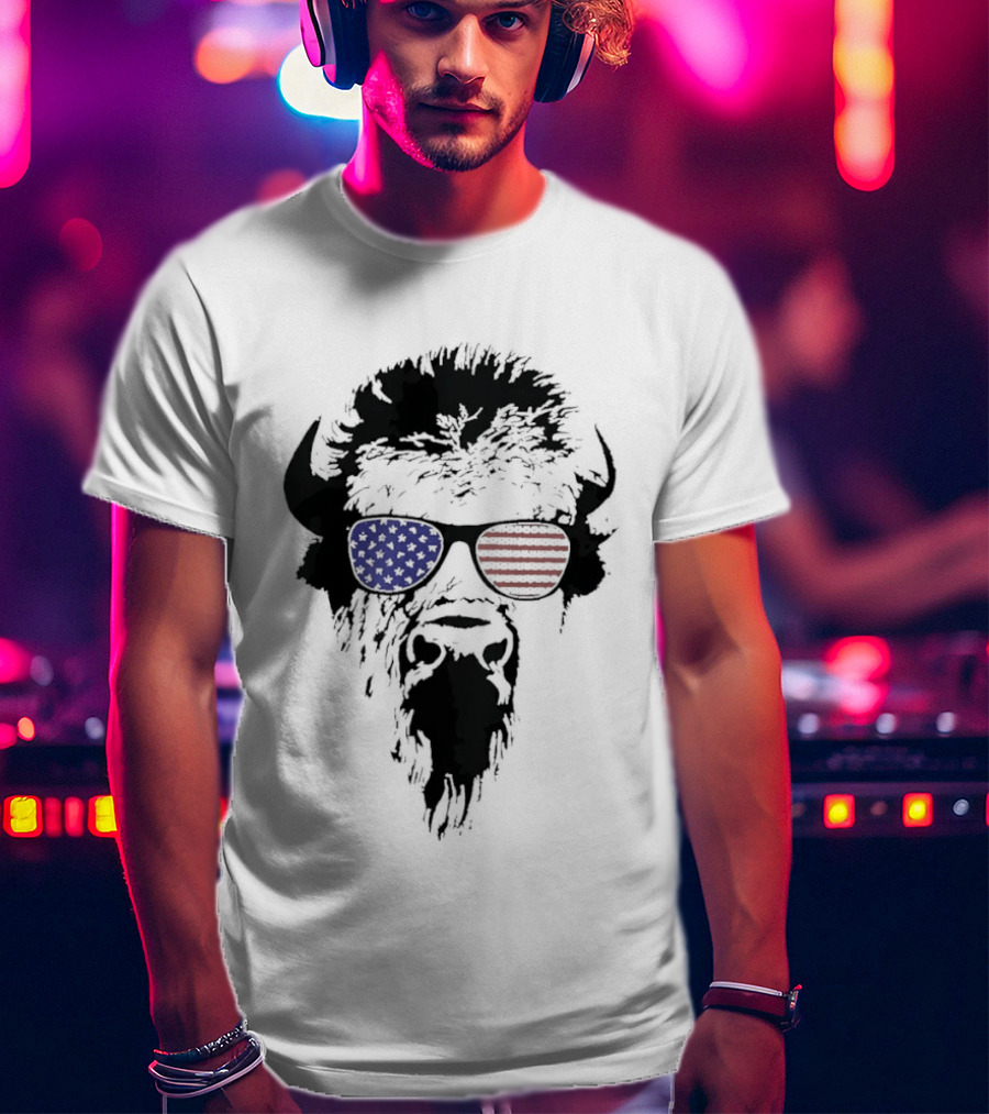 American Buffalo Patriotic Sunglasses Flag T-Shirt