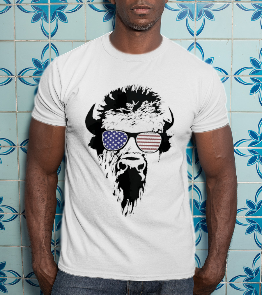 American Buffalo Patriotic Sunglasses Flag T-Shirt