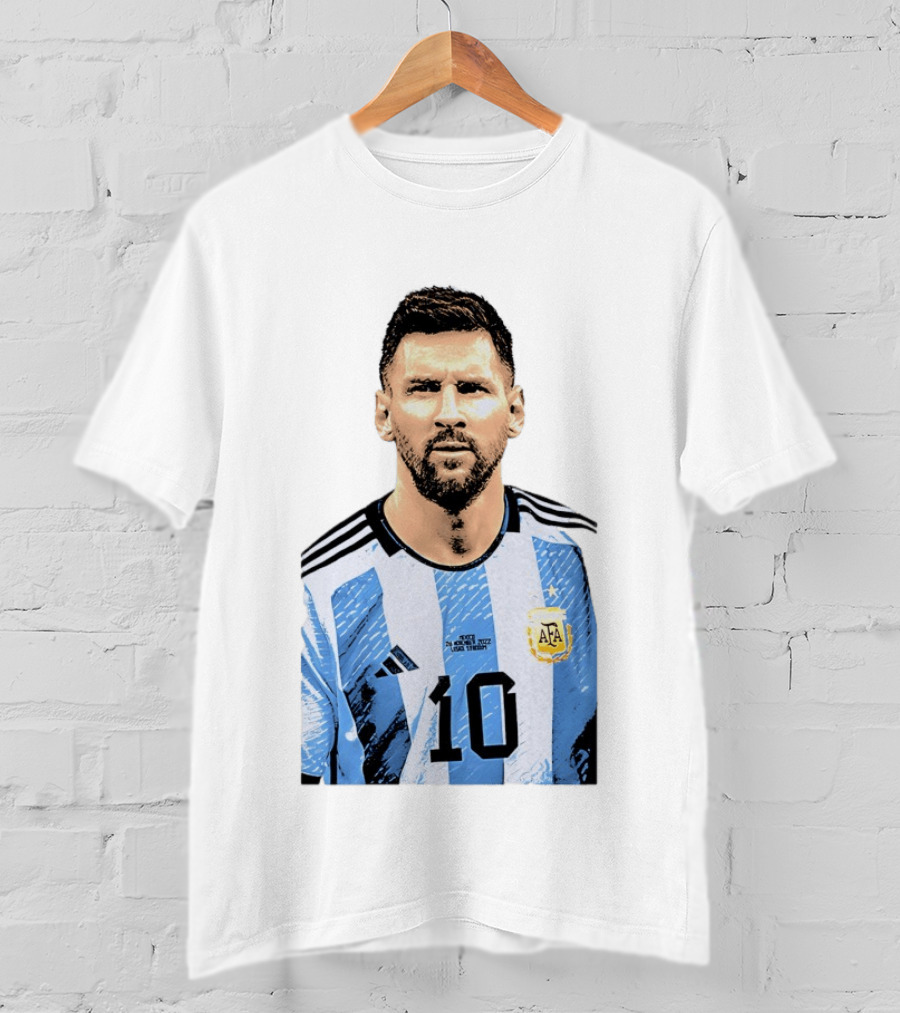 Lionel Messi Argentina 10 AFA Blue White Stripes Football Star T-Shirt