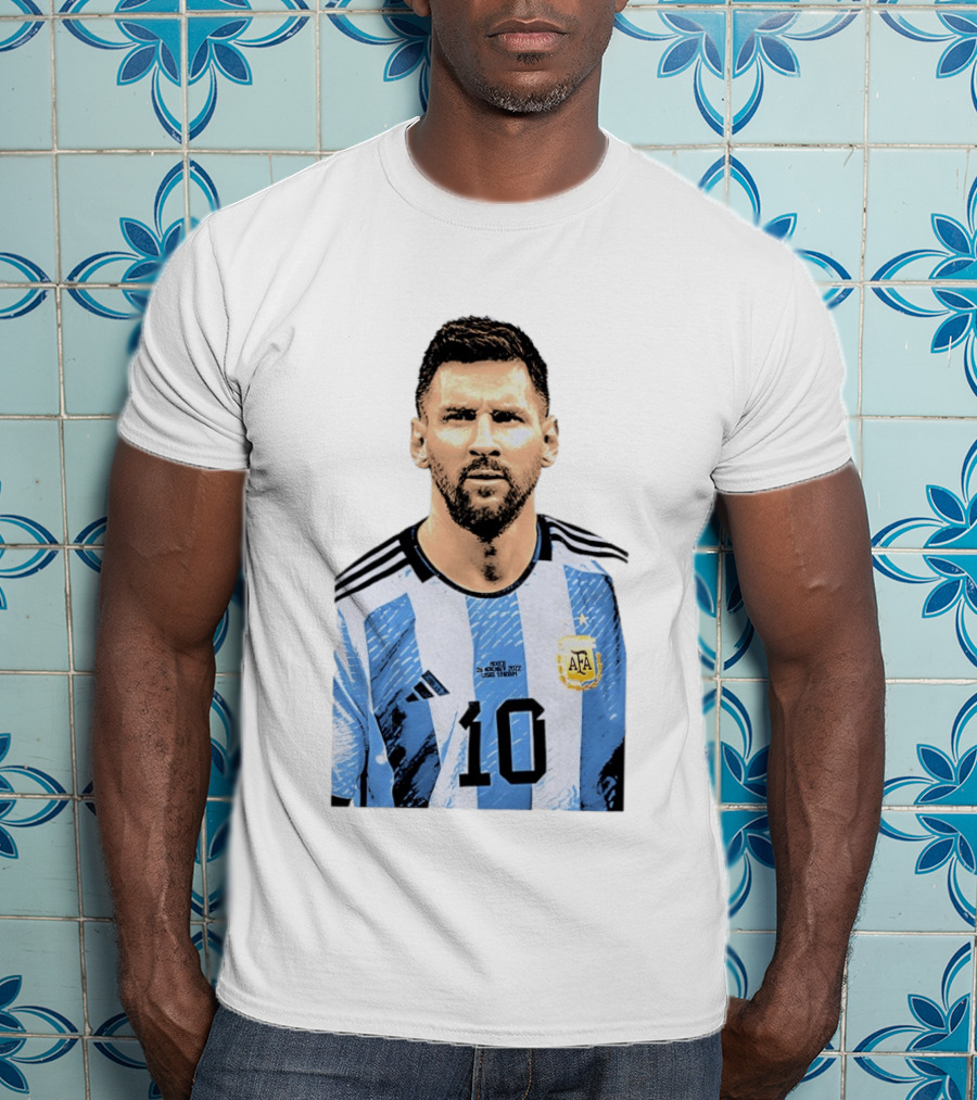 Lionel Messi Argentina 10 AFA Blue White Stripes Football Star T-Shirt