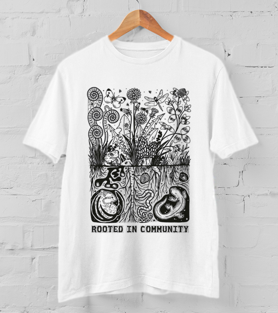Rooted In Community Plants And Roots Flourishing Nature Connection T-Shirt