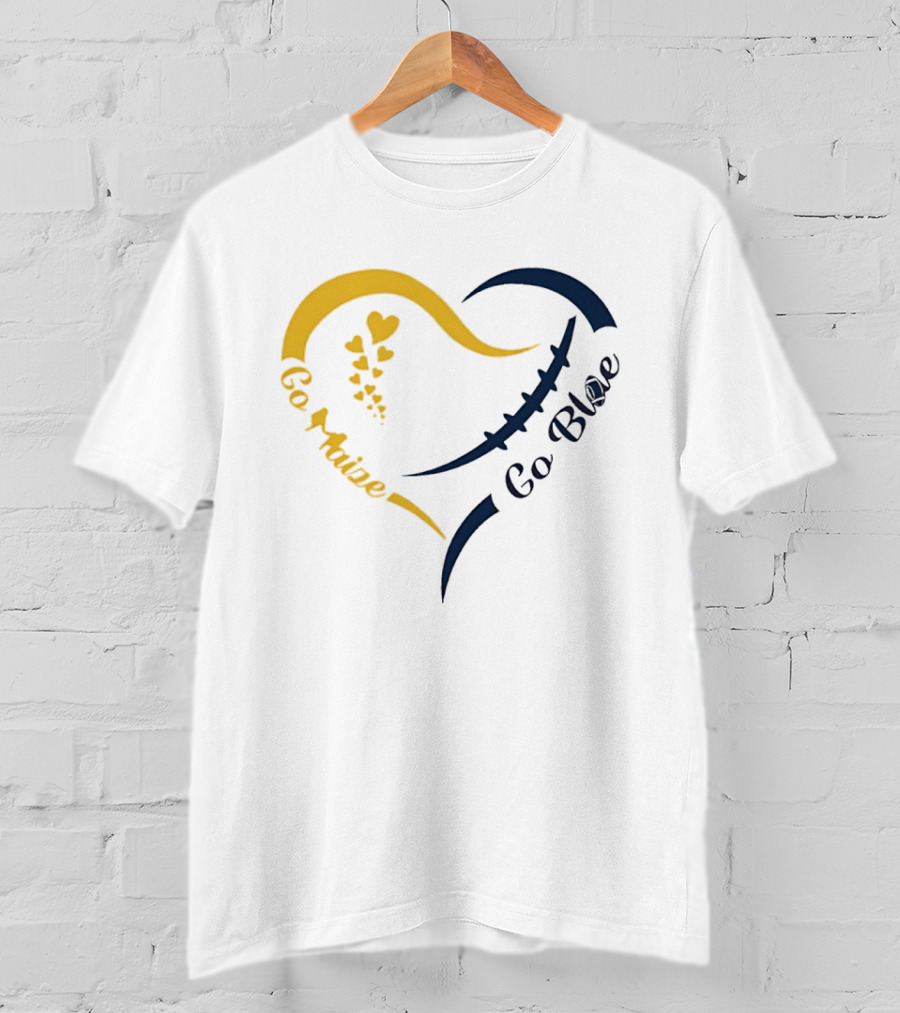 Michigan Wolverines Heart Go Maize Go Blue Football T-Shirt