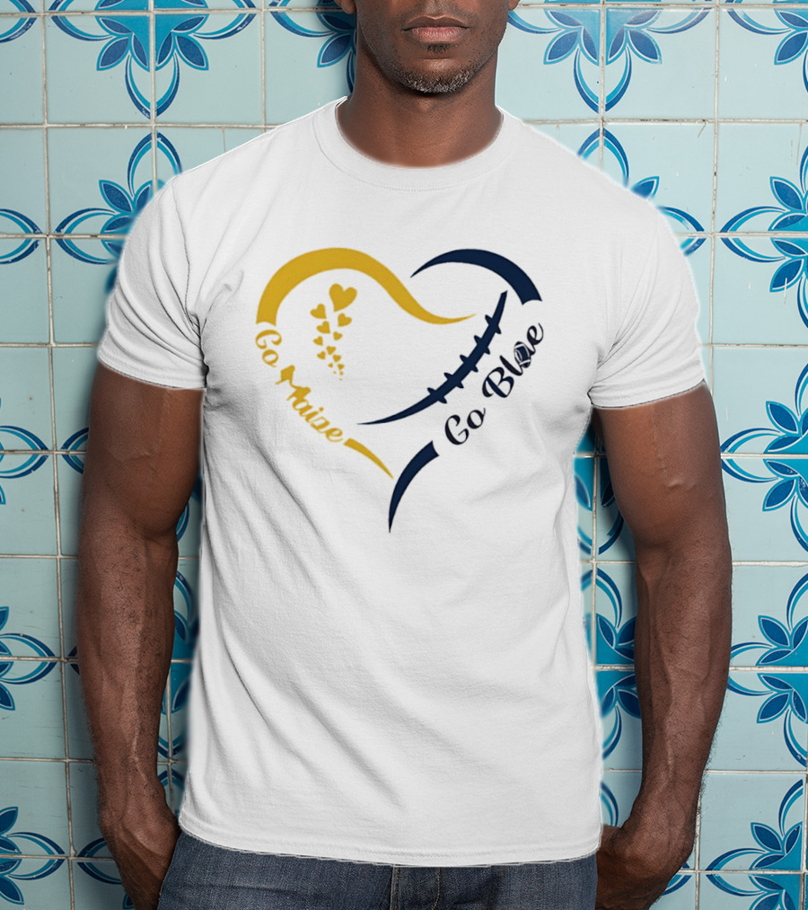 Michigan Wolverines Heart Go Maize Go Blue Football T-Shirt