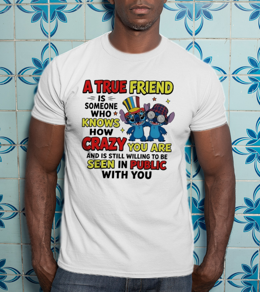 A True Friend Is Someone Who Knows How Crazy You Are And Is Still Willing To Be Seen In Public With You Stitch T-Shirt