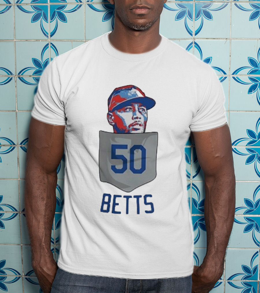 Mookie Betts 50 Los Angeles Dodgers Baseball MLB Pocket T-Shirt