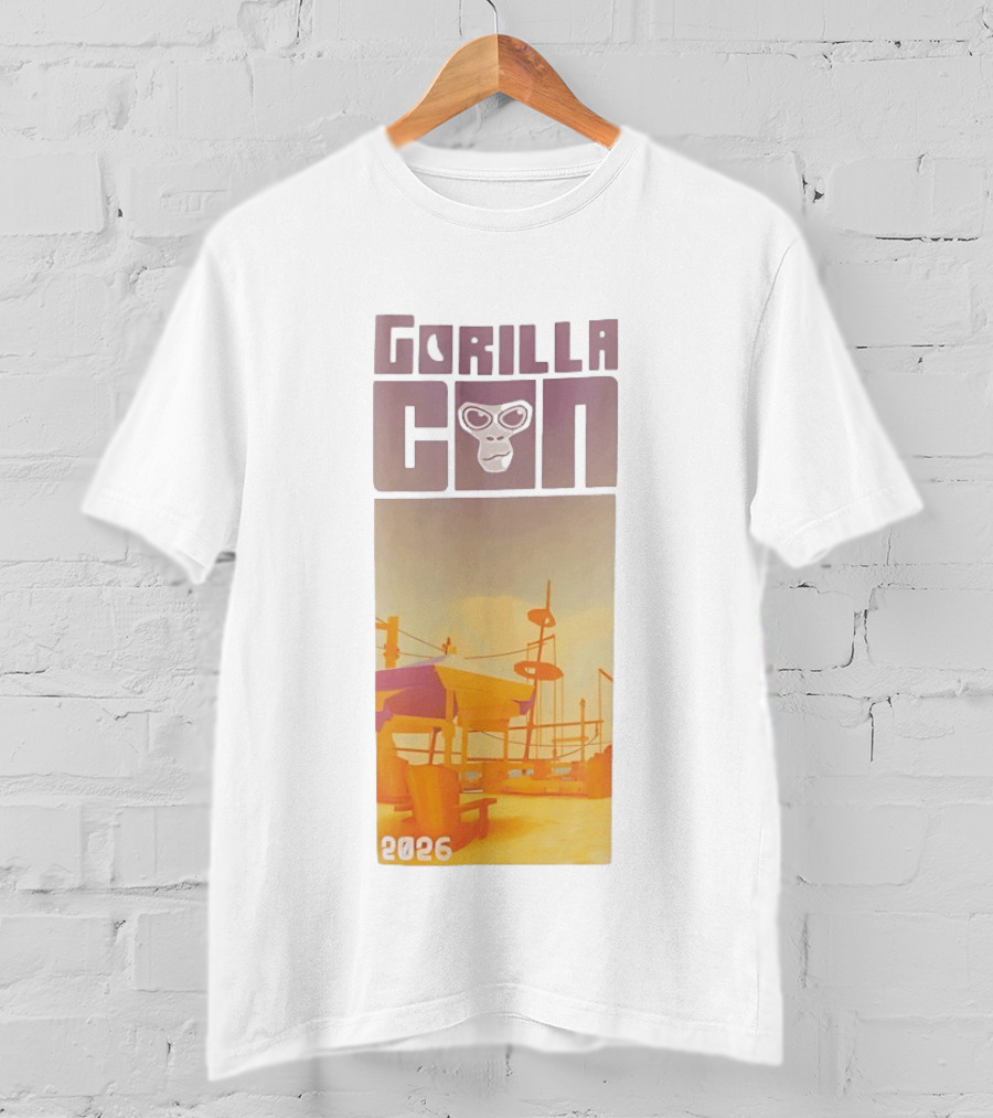 Gorilla Con 2026 Beach Adventure With Sunglasses Wearing Gorilla T-Shirt