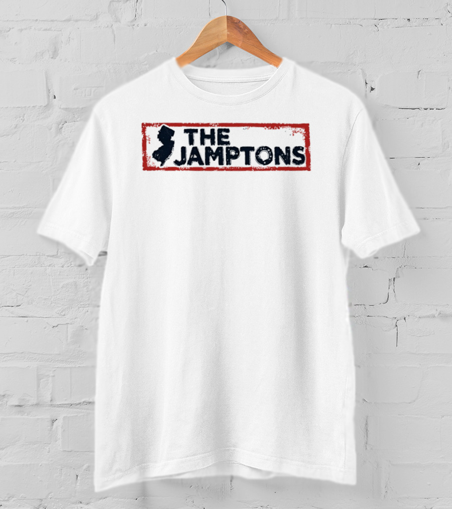 The Jamptons New Jersey Iconic State Outline Red Border T-Shirt
