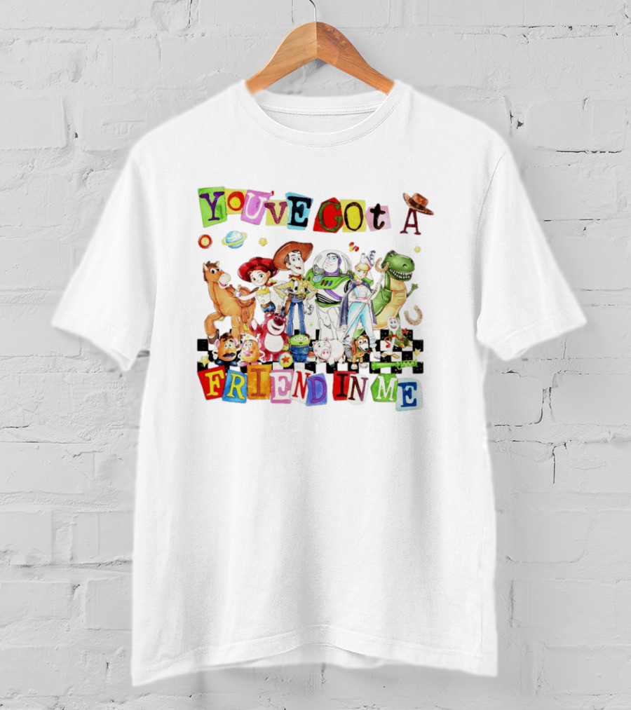 Toy Story You've Got A Friend In Me Characters Buzz Woody Rex Jessie Hamm Aliens Slinky T-Shirt