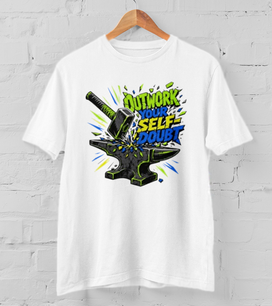 Outwork Your Self Doubt Inspirational Hammer And Anvil Motivational T-Shirt
