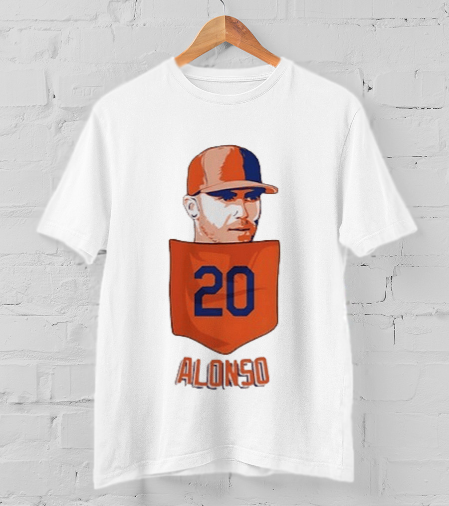Pete Alonso 20 New York Mets MLB Baseball Pocket T-Shirt
