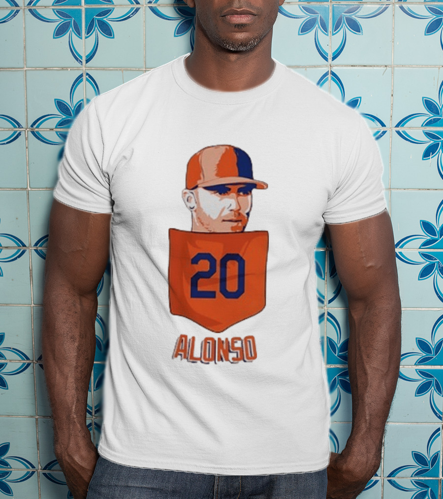 Pete Alonso 20 New York Mets MLB Baseball Pocket T-Shirt