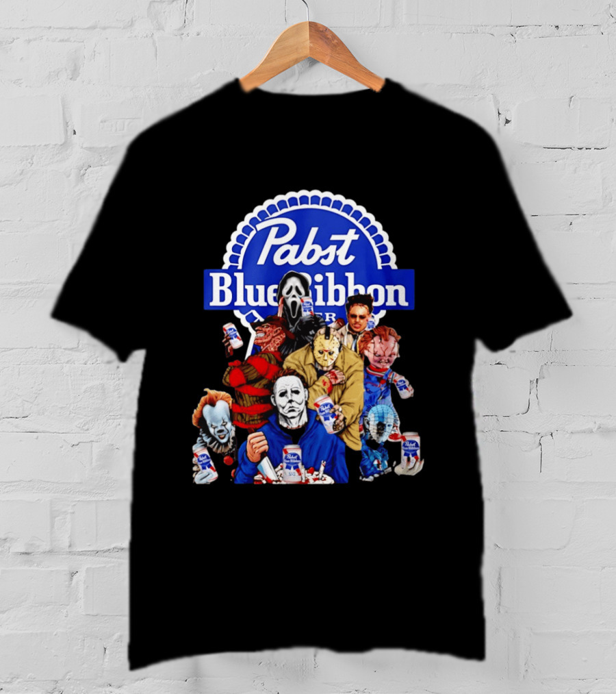 Pabst Blue Ribbon Horror Movie Characters Drinking Beer T-Shirt