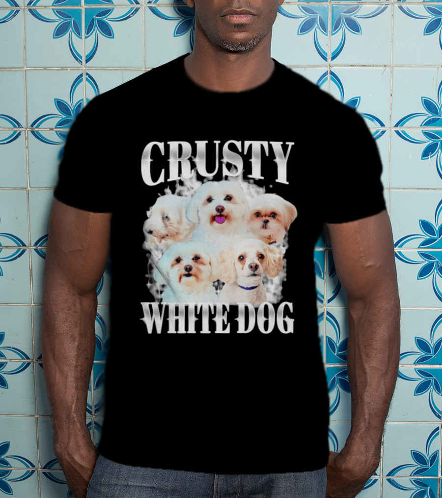 Crusty White Dog Collage 90s Bootleg Vintage Style Nostalgia T-Shirt