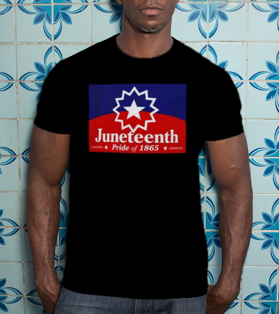 Juneteenth Pride Of 1865 Starburst Symbol On Red And Blue T-Shirt