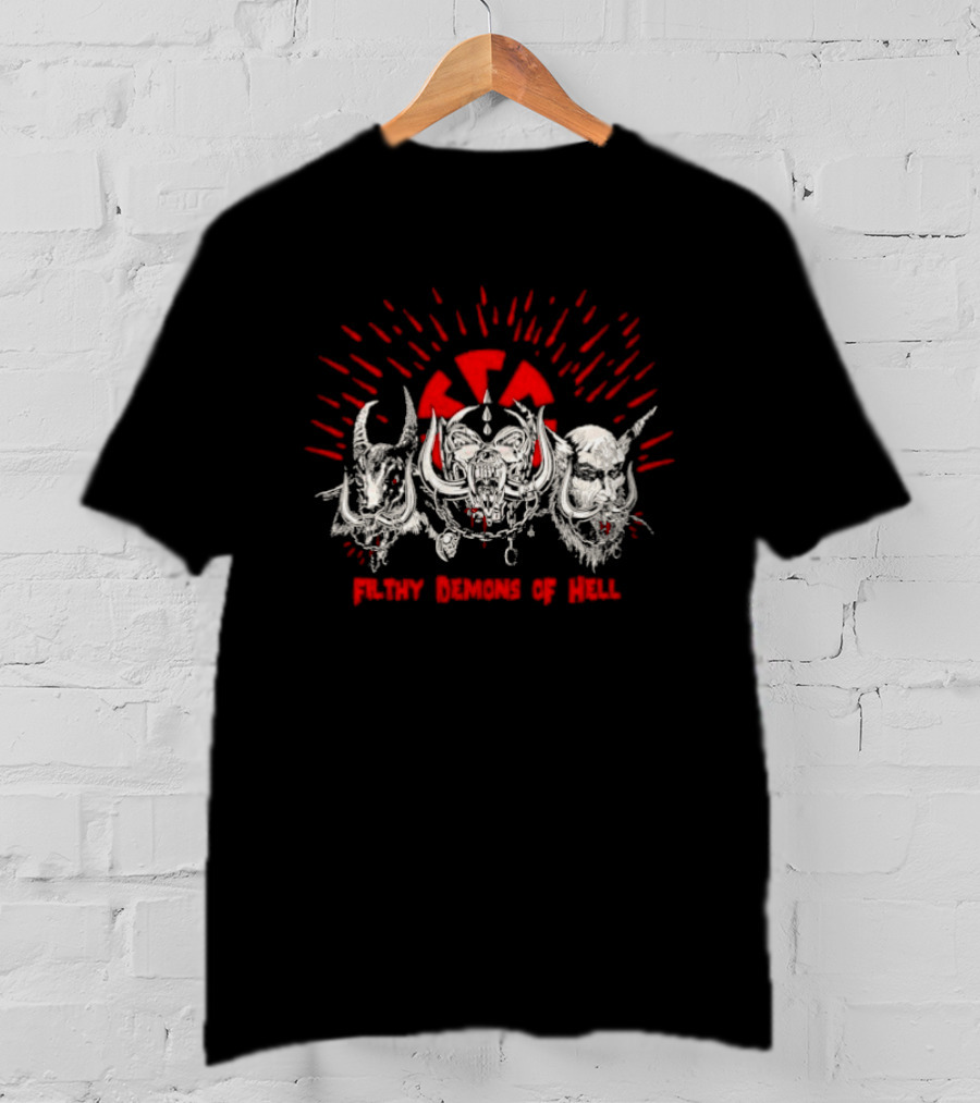 Filthy Demons Of Hell Heavy Metal Satanic Skulls And Radiation T-Shirt