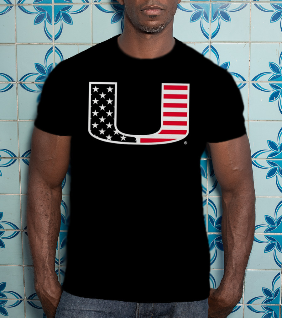 Stars And Stripes Miami Hurricanes U American Flag T-Shirt