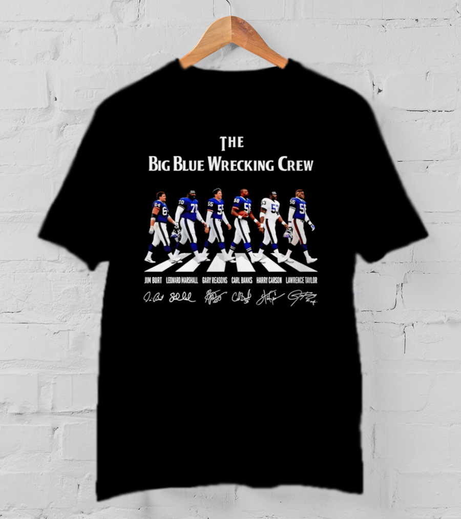 New York Giants Big Blue Wrecking Crew Abbey Road Jim Burt Leonard Marshall Gary Reasons Carl Banks Harry Carson Lawrence Taylor T-Shirt