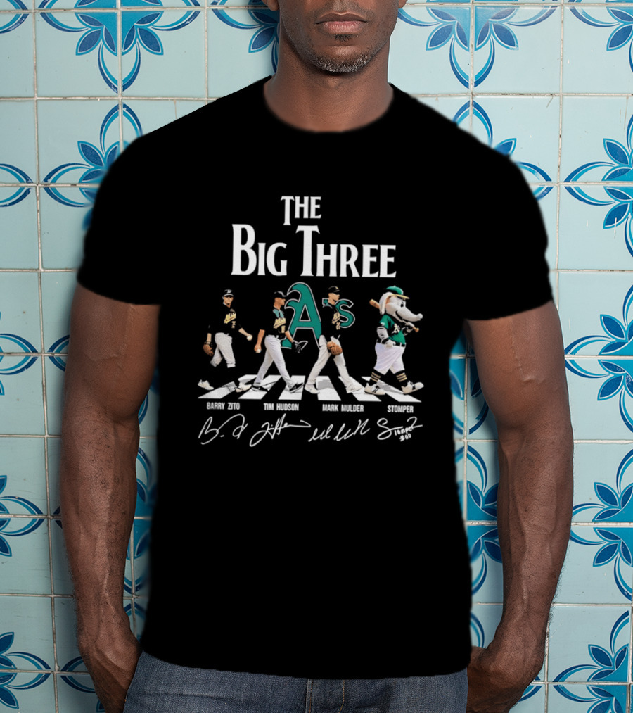 Oakland Athletics The Big Three Barry Zito Tim Hudson Mark Mulder Stomper Abbey Road T-Shirt
