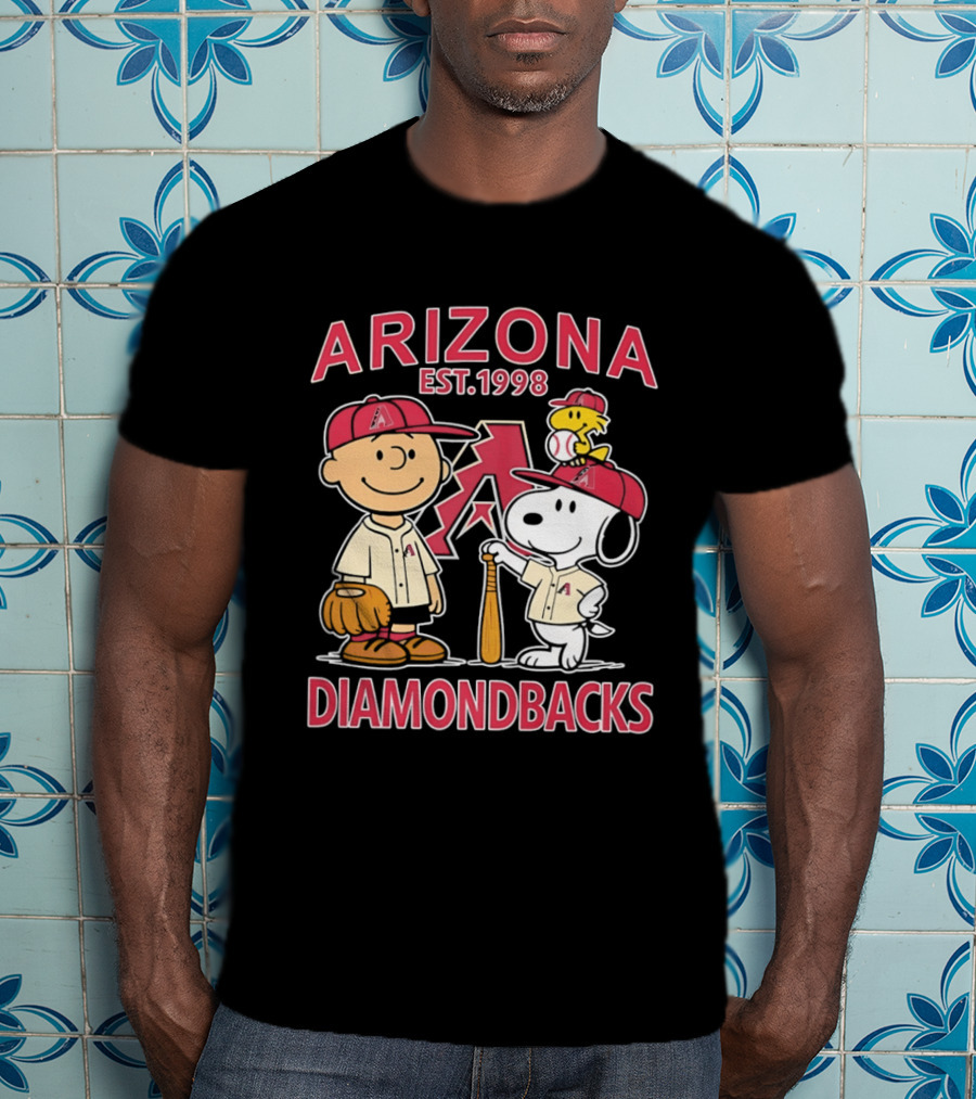 Peanuts Arizona Diamondbacks Est 1998 Charlie Brown Snoopy Woodstock Baseball Collaboration T-Shirt