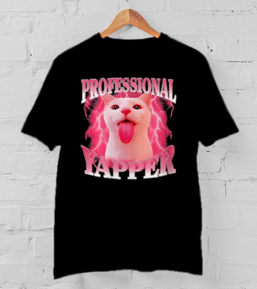 Professional Yapper Cat Pink Lightning Tongue Out T-Shirt