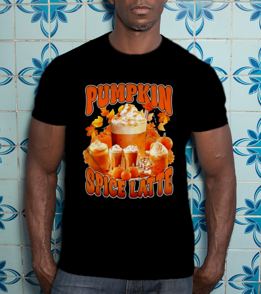 Pumpkin Spice Latte Fall Autumn Halloween Beverage With Whipped Cream And Leaves T-Shirt