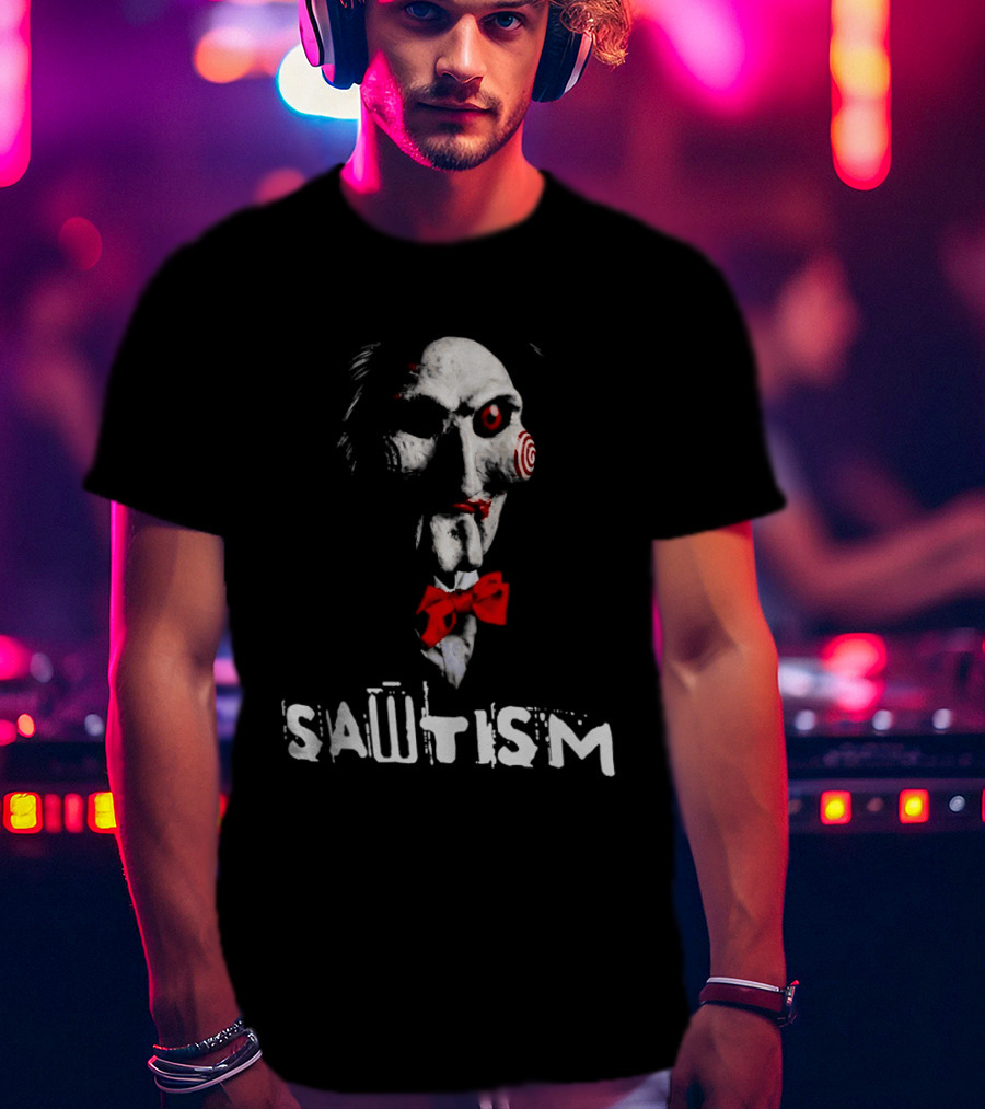 Sawtism Billy Puppet Jigsaw Horror Dark Humor T-Shirt