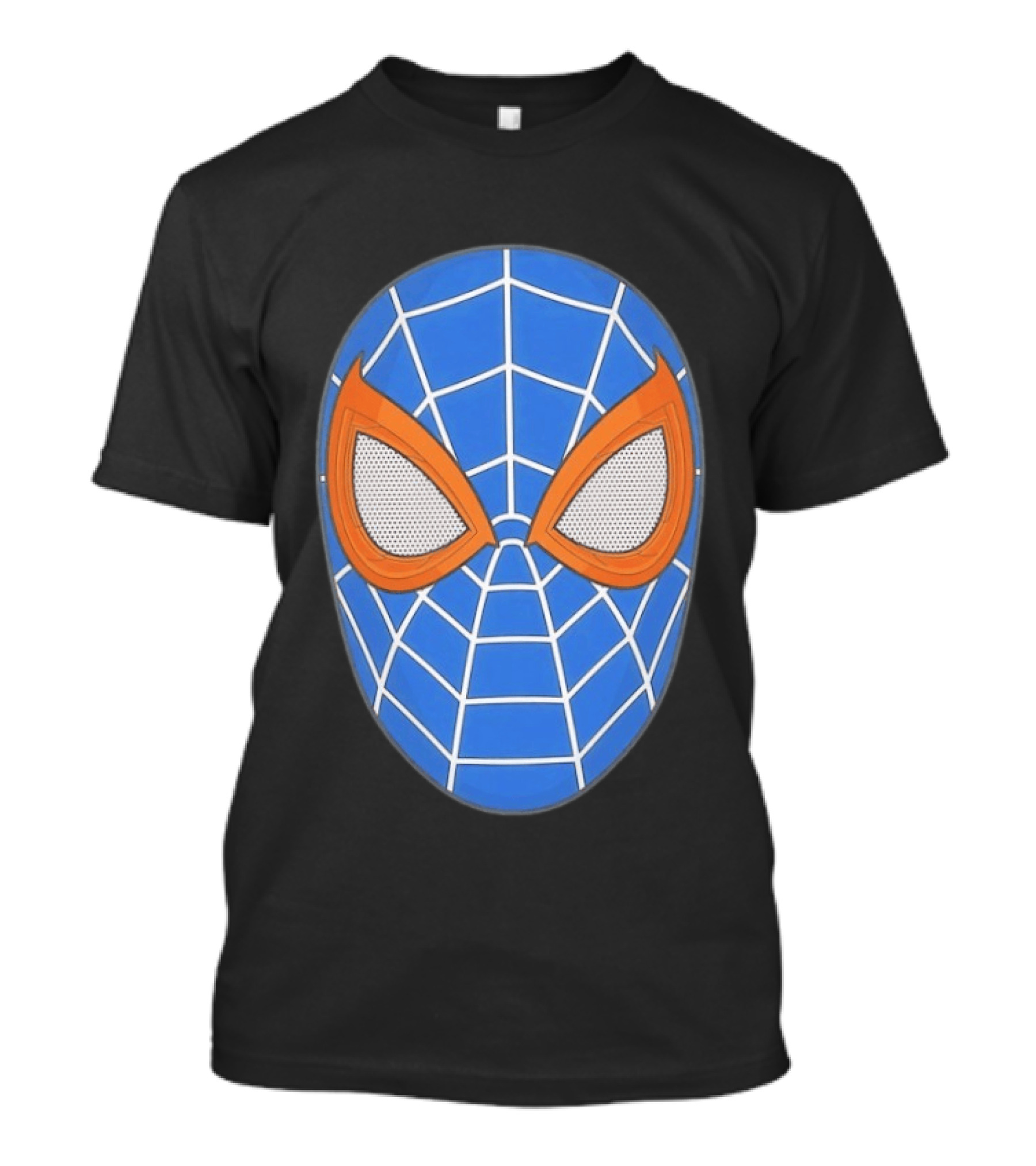 Spidey Spider Man Blue Mask With Orange Eyes And Web T-Shirt
