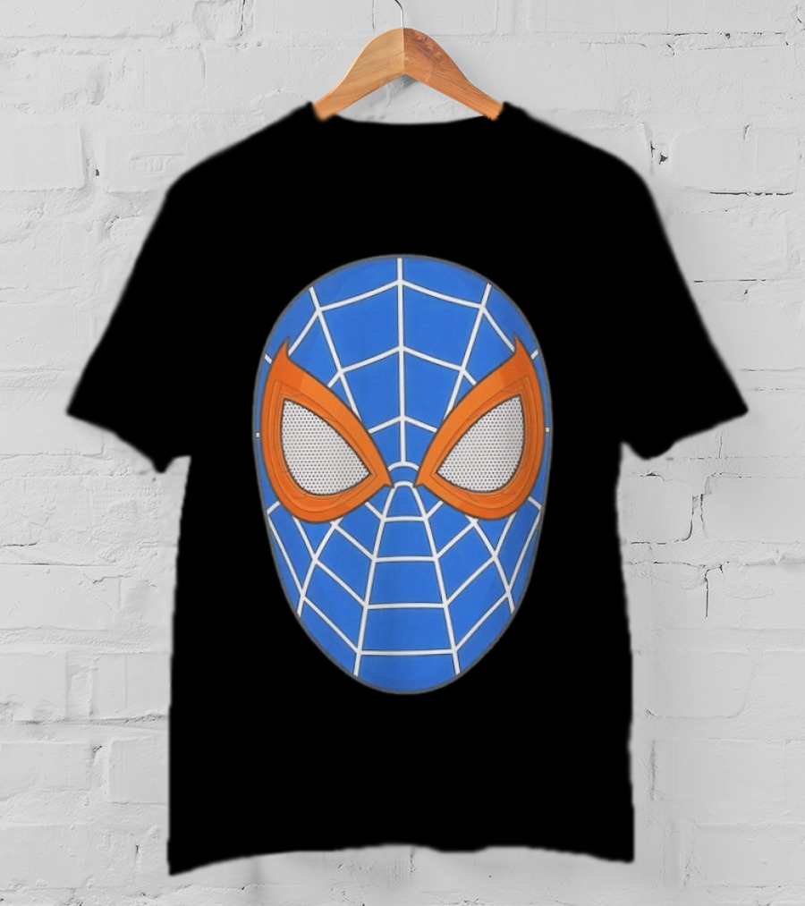 Spidey Spider Man Blue Mask With Orange Eyes And Web T-Shirt