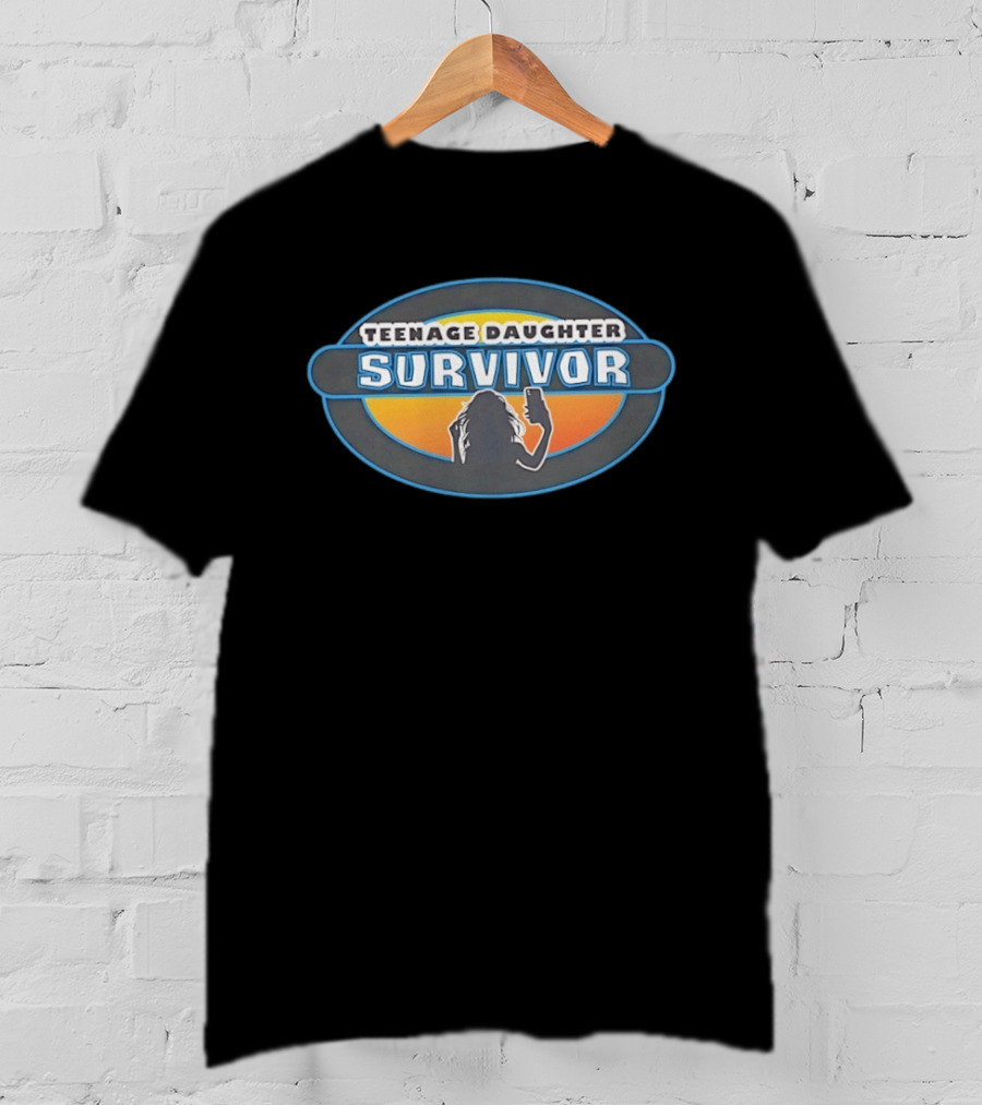Teenage Daughter Survivor Parenting Humor Selfie Silhouette Sunset Oval T-Shirt