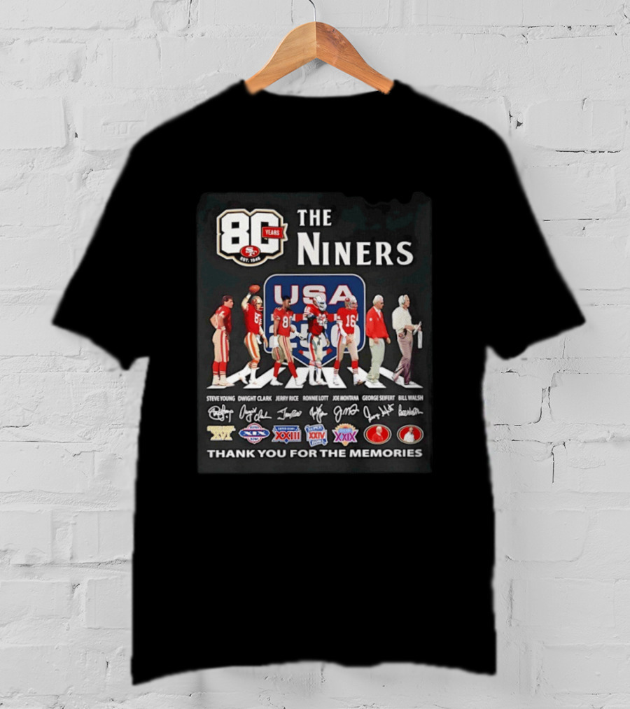 San Francisco 49ers 80 Years The Niners USA Abbey Road Legends Thank You For The Memories T-Shirt