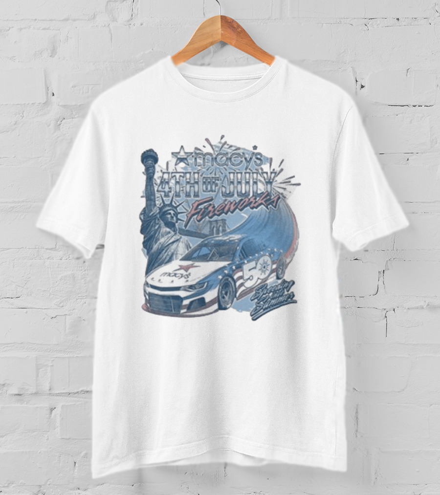 Macy's 4th Of July Fireworks 50 Statue Of Liberty And Race Car T-Shirt