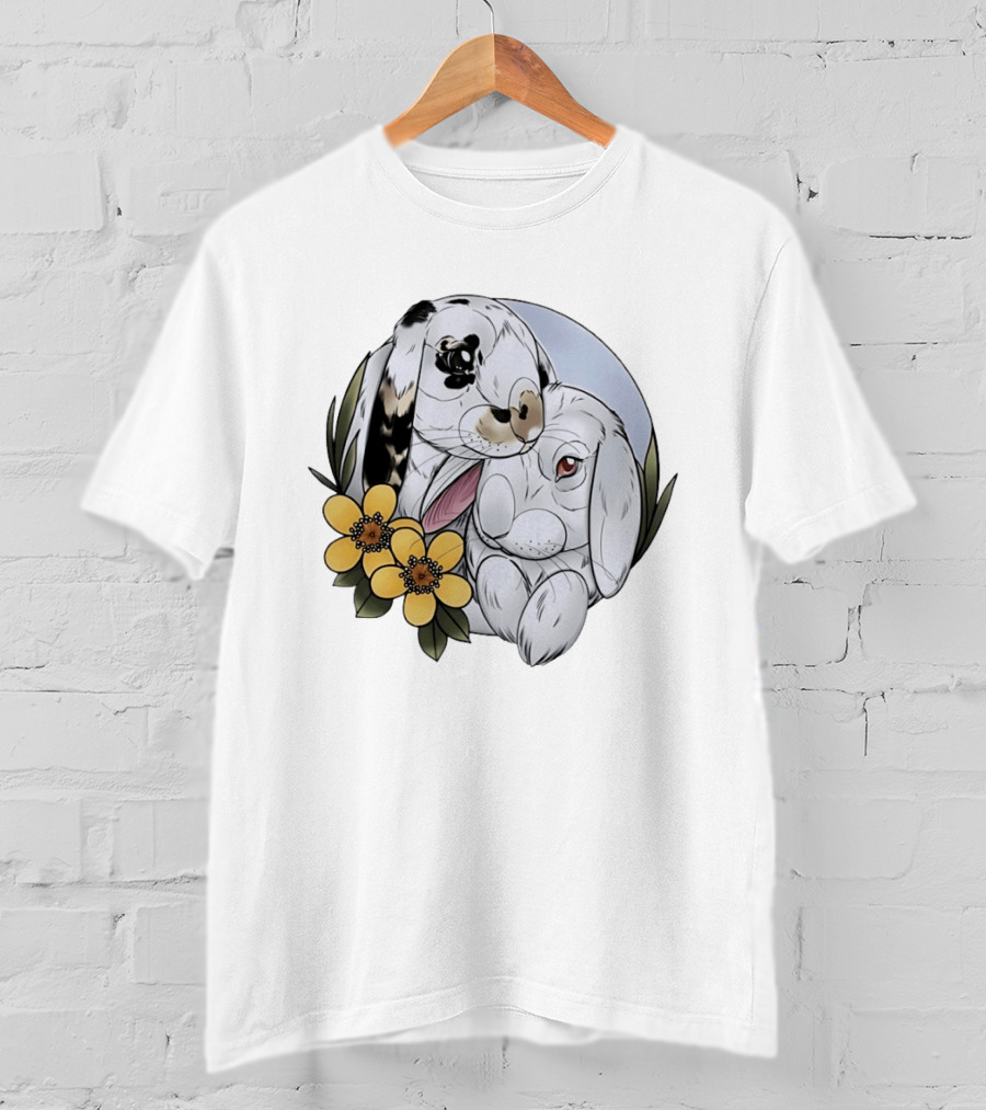 Clement Rabbit Rescue Bunnies With Yellow Flowers Wildlife Charm T-Shirt