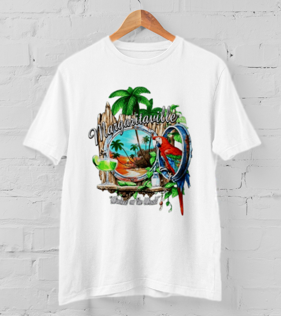 Margaritaville Tropical Parrot Beach Scene Window On The World T-Shirt