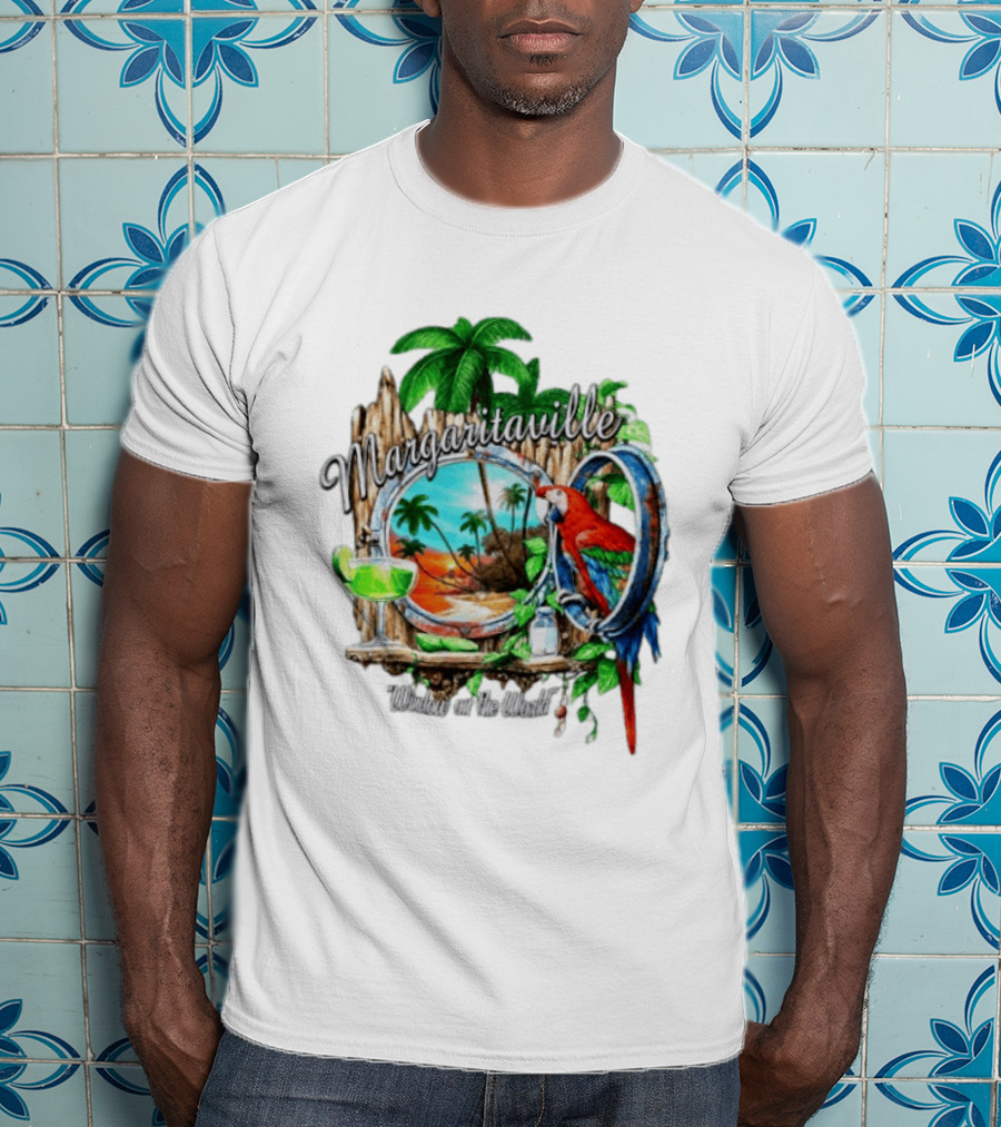 Margaritaville Tropical Parrot Beach Scene Window On The World T-Shirt