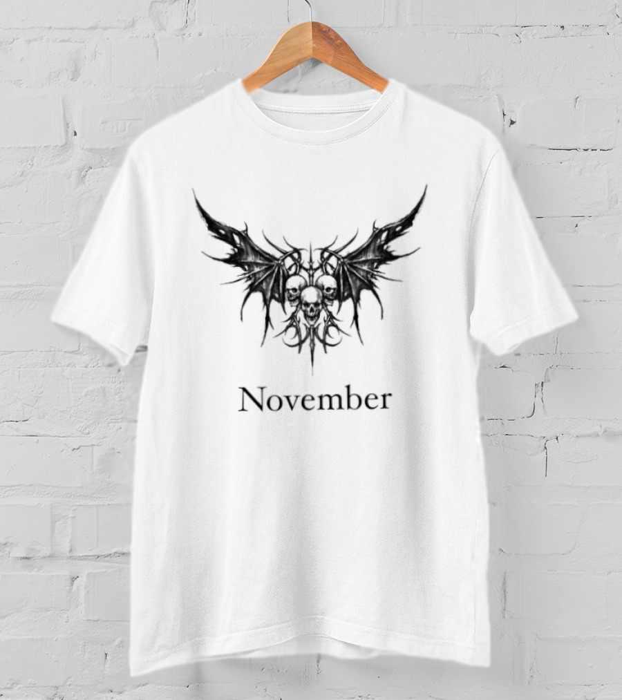 November Skull Wings Gothic Dark T-Shirt