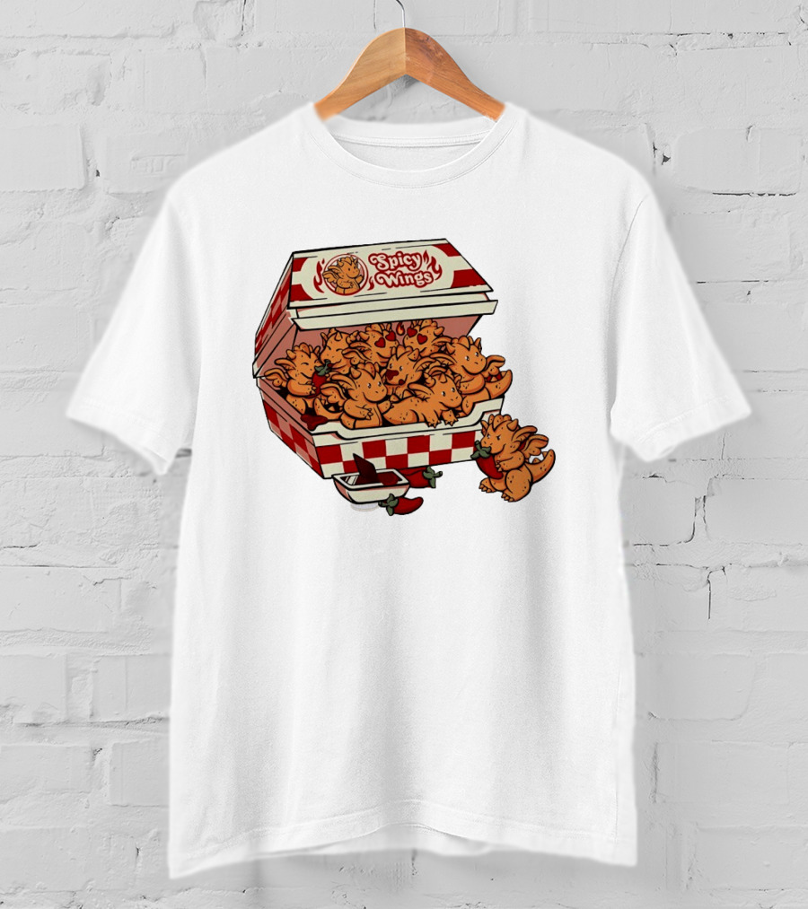 Spicy Wings Box Full Of Cute Dragons With Peppers And Hearts T-Shirt