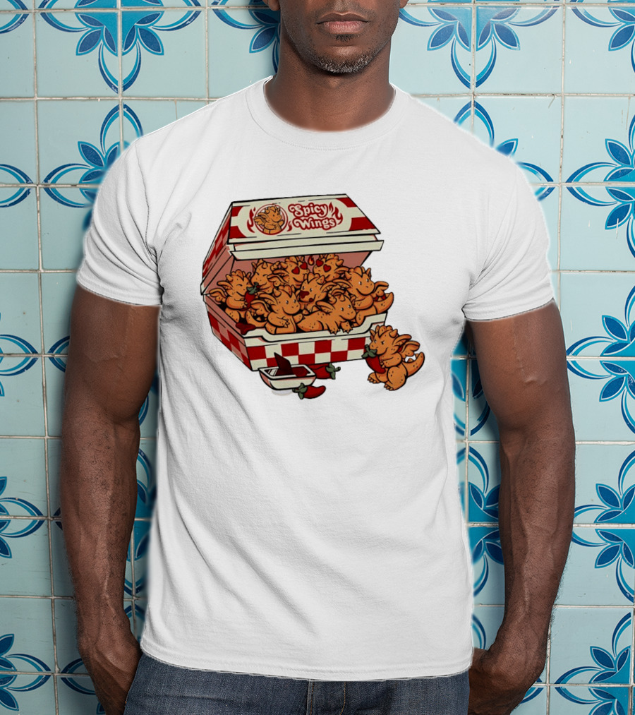 Spicy Wings Box Full Of Cute Dragons With Peppers And Hearts T-Shirt