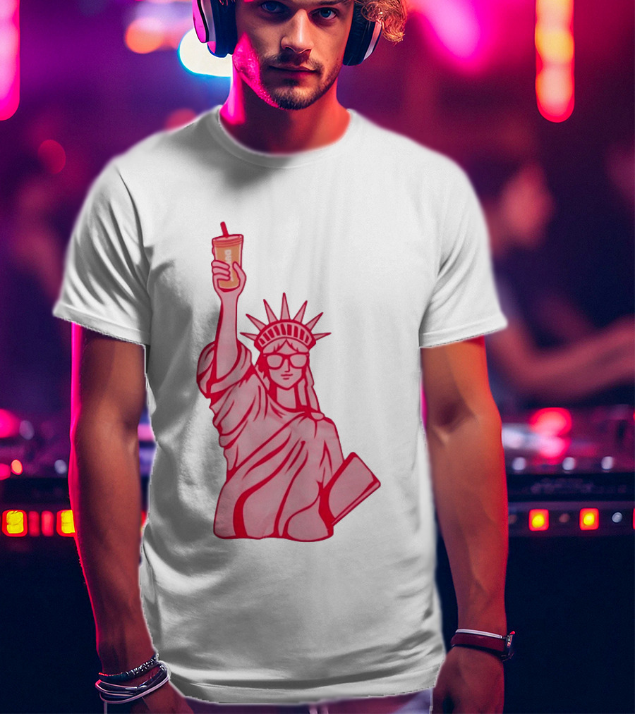 Statue Of Liberty Sunglasses Iced Drink T-Shirt
