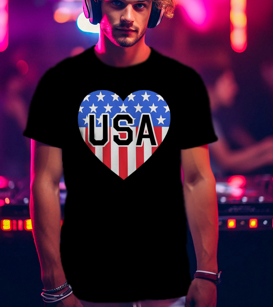 Patriotic USA Heart Shape Flag Stars And Stripes T-Shirt