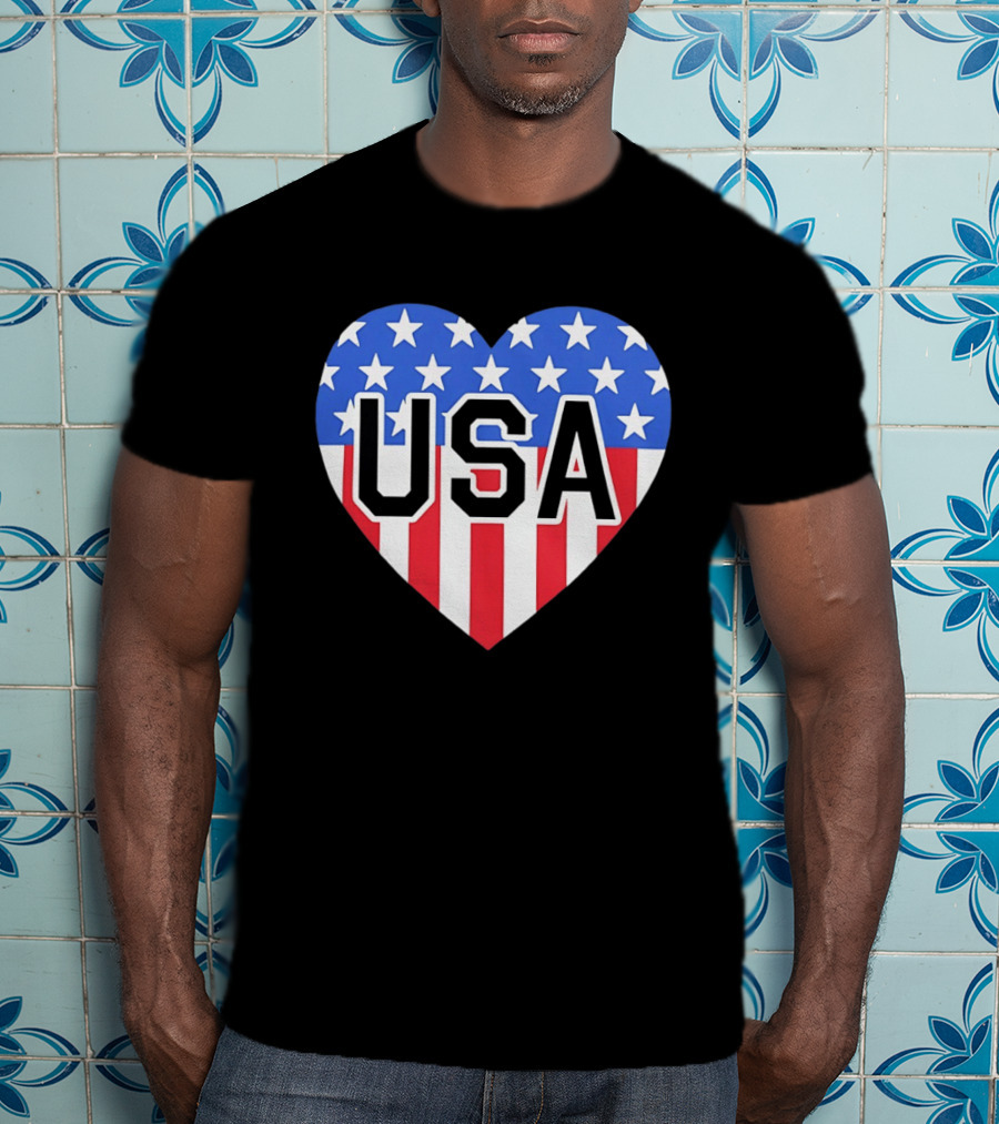 Patriotic USA Heart Shape Flag Stars And Stripes T-Shirt