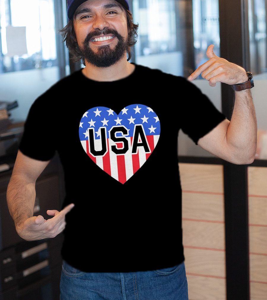 Patriotic USA Heart Shape Flag Stars And Stripes T-Shirt