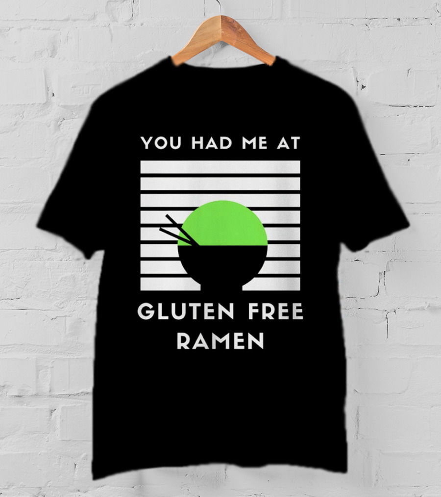 You Had Me At Gluten Free Ramen Retro Style Lines Green Circle T-Shirt