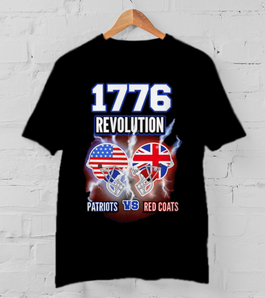 1776 Revolution Patriots Vs Red Coats American Flag British Flag Helmets Clash T-Shirt