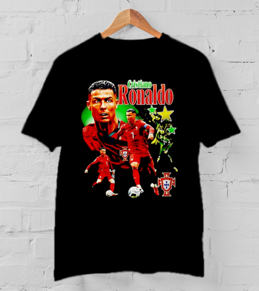 Cristiano Ronaldo Portugal Soccer Star Number 7 Iconic Footballer Illustration With Portugal T-Shirt